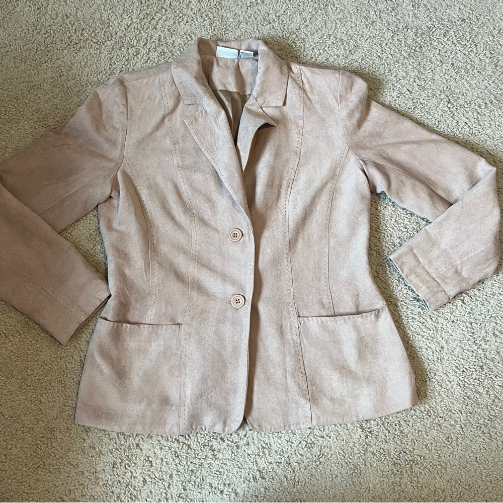 5/$25 Vintage Kim Rogers Blazer Beige Cream Tan Jacket M Suede 90s Business